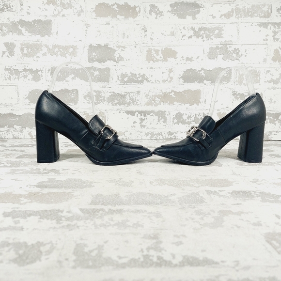 NEW NORDSTROM RACK Oslo Block Heel Pointed Toe Slip On Black Pumps D709 - Picture 7 of 13